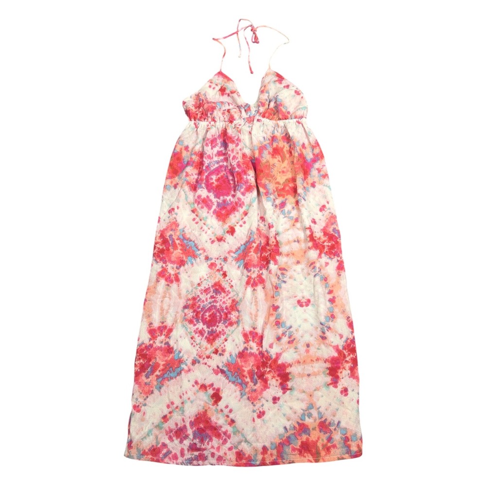 CAD Pink Tie Dye Halter Maxi Dress Smocked Empire Waist Size Medium - Picture 2 of 5